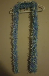 Handmade: Women's Blue, White & Purple Fabric Fringy Scarf, 80 Inches, Brand New - Picture 1 of 6