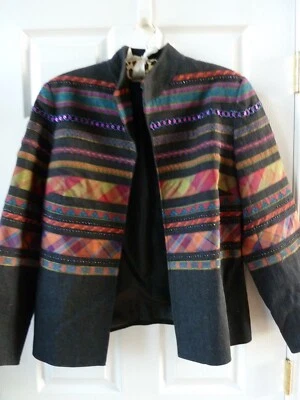 Chaqueta COLDWATER CREEK Negra Multi-Rayas Suroeste Frente Abierto Talla 16 Cuentas Foto 1 de 4