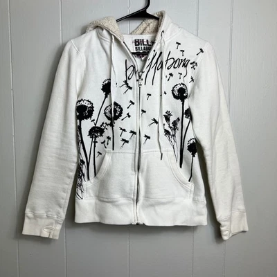 Moletom com capuz Billabong feminino M branco floral forrado Sherpa zíper completo - Imagem 1 de 4