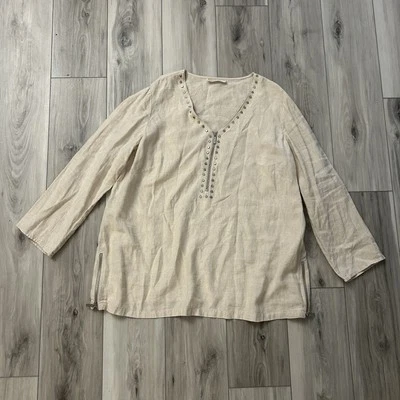 Top Michael Kors Mujer XL Beige 100% Lino Cuarto Cremallera Tachonado Minimalista Foto 1 de 4