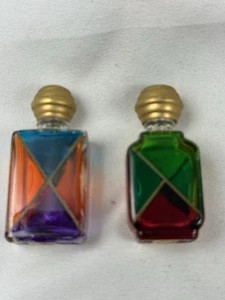 2 Vintage Mini Murano Geometric Painted Perfume Bottle Screw Top Original Label - Picture 1 of 8