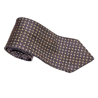 harrods cravats london silk tie made in england purple gold geometric 59" x 3.6" Foto 1 de 4