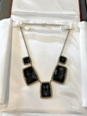 Michael Anthony Jewelry Black Faceted Onyx Glass Marcasite 925 Sterling Silver - Image 1 of 4