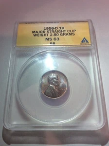 Major Straight Clip Error ANACS 1956D Wheat Penny-Weighs Only 2.8 gram & NO “Li” - Picture 1 of 10