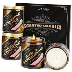Men Candles Set - 36 oz Sandalwood Oud/Rose Sandalwood/Teakwood/Jasmine - Picture 1 of 7