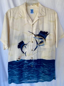 VTG 90s..HOOK & TACKLE..SWORDFISH..BUTTON UP..SHORT SLEEVE..RAYON..SHIRT..MEN M - Picture 1 of 4