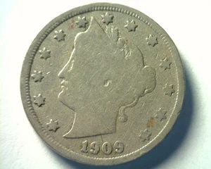 1909 LIBERTY NICKEL GOOD / VERY GOOD G/VG NICE ORIGINAL COIN BOBS COINS 99c SHIP - Imagen 1 de 2