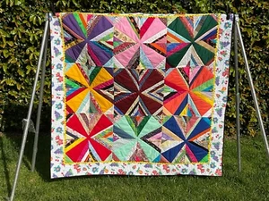 Pinwheel Patchwork Quilt Double Sided 58” x 4’10”  Quilt Blanket Handmade - Picture 1 of 11