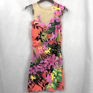 Alberta Ferretti Floral Dress Womens 8 Applique Ruched Side Mesh Hawaiian Design - Picture 1 of 18