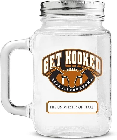 TEXAS LONGHORNS, HANDLED MASON JAR WITH SCREW ON LID FROM DUCKHOUSE SPORTS Cover