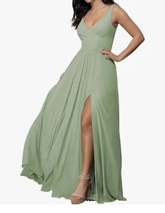 Women’s V-Neck Chiffon Bridesmaid Dress – Formal Evening Gown - Picture 1 of 3