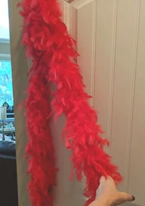 Red Feathers Boa String 6 Feet Long Accent Dance Piece Costume Halloween - Picture 1 of 6