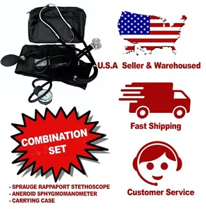 Manual Blood Pressure Aneroid Sphygmomanometer Stethoscope Nurse Kit  Black #330 - Picture 1 of 5