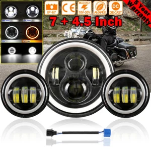 7 Inch Headlight + 4.5'' LED Passing Fog Lights For Harley Touring Road King - Picture 1 of 12