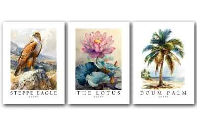 Egypt National Symbols, Set of 3 Poster Prints, Wall Art Home Decor, Unframed - Image 1 of 4