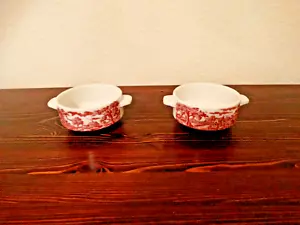 2x Weidensaucen-Töpfe - Geschirr - rot gemustert - Bild 1 von 4