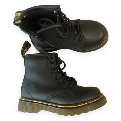Dr Doc Martens Leather Combat Black Boots Yellow Stitch Toddler 1460T Size 7 - Image 1 of 4