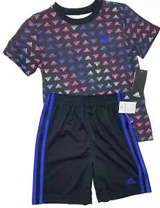 Adidas Boys 6 Black and Blue Logo Shirt and Shorts Outfit Set - Picture 1 of 13