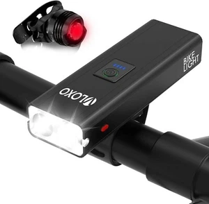 VLOXO Bike Lights Set Rechargeable, 5200mAh USB Bicycle Lights 1200 Lumen Super  - Picture 1 of 7
