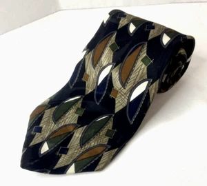 Cellini Linea Uomo Men's Necktie 100% Silk Made in USA Tan, Green, White, Brown - Picture 1 of 9