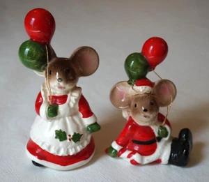 Mr. and Mrs. Santa Claus Mice with Balloons 4" Mouse Holiday Decor - Picture 1 of 12