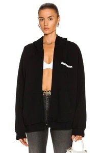 BALENCIAGA Black Cotton Fleece Embroidered Oversized Unisex Jacket Hoodie 1 XXS - Picture 1 of 9