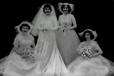 Vintage 1940's Photo Negative of Glamorous WEDDING Bride & Bridesmaids Dresses
