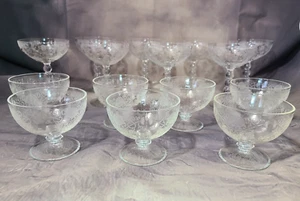 ๐ฟ Vintage Etched Glass Sherbet & Champagne Coupe Set โ 15 Pcs โ Elegant Floral - Picture 1 of 15