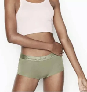 VICTORIA'S SECRET Stretch Cotton Double Pack Logo Shortie Panty-Dark Green - Picture 1 of 7