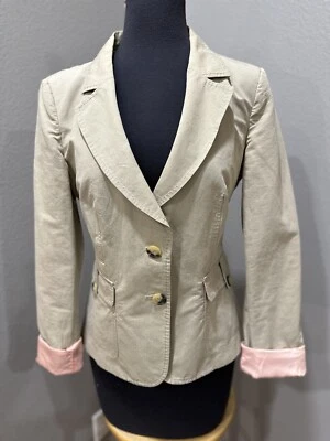 Chaqueta Blazer RED VALENTINO Dos Botones Algodón Lino Caqui Beige Crema Talla Pequeña Foto 1 de 4