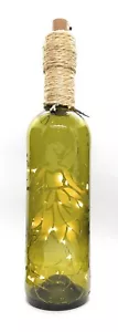 DISCONTINUED.....FLOATING FAIRY HAND ETCHED LIGHT UP BOTTLE, BATTERY, GREEN - Picture 1 of 11
