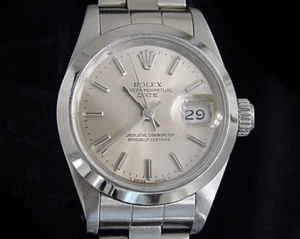 Rolex Date Ladies Stainless Steel Watch Quickset Oyster Band Silver Dial 69160 - Picture 1 of 6