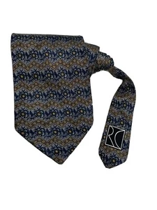CORBATA DE RADIOCONTROL 100% SEDA 57"" LARGA ESTAMPADO FLORAL GEOMÉTRICO AZUL MARRÓN EXCELENTE - Imagen 1 de 7