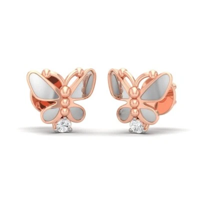 Real 10K Two-Tone Gold With Lab-Created CVD Diamond Tiny Butterfly Stud Earrings - Image 1 of 4