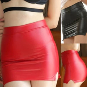 Vita Bassa Gonna Look Mini Gonna Similpelle Elasticizzato Aderente Stretch - Picture 1 of 23