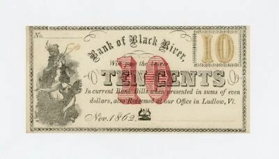 1862 10c J.W. & E.G. Pettigrew at Bank of Black River - Ludlow, VERMONT Note AU - Image 1 of 2