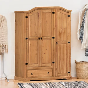 Corona Wardrobe 3 Door 1 Drawer Mexican Bedroom Solid Pine by Mercers Furniture® - Picture 1 of 4