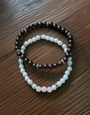 NWOT CHICO'S WOMEN'S FAUX PEARL SEMI-PRECIOUS STONES CZ BEADED STRETCH BRACELETS - Image 1 of 3