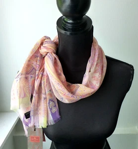 Etro Scarf NWT Silk Chiffon Multicolor Pink Lilac Print Oblong 42 Retail $385 - Picture 1 of 12