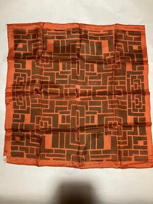 Bufanda vintage de acetato enrollada a mano hecha en Japón 22" cuadrada marrón y naranja Foto 1 de 4