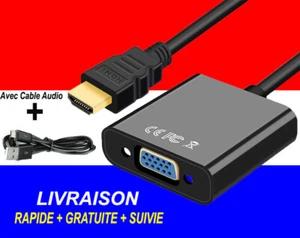 Câble Convertisseur Adaptateur HDMI Mâle vers VGA Femelle 1080P Video Audio Noir - Zdjęcie 1 z 7