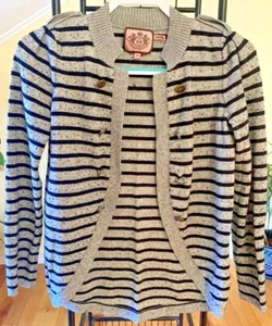 Maglione corto spolverino Juicy Couture nero e grigio a righe maglia stretta taglia S - Foto 1 di 6
