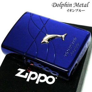 Encendedor de aceite de latón grabado con recubrimiento de iones azules de metal Zippo Dolphin regular Japón - Imagen 1 de 12