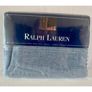 Ralph Lauren Chambray blau Denim flaches Laken komplett 100 % Baumwolle amerikanische Flagge NEU - Bild 1 von 5