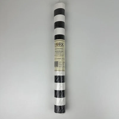 SELLADO - York Wallcoverings Papel Pintado Rayas Blanco Negro DOBLE ROLLO 56 SQ. FT Foto 1 de 4
