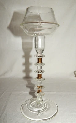 Zierglas Vase mit 6 Glas - Rosetten + Goldbemalung  mundgeblasenes Glas - Bild 1 von 4