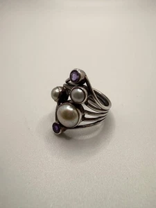 Anillo Suroeste Plata Esterlina Perla Amatista Talla 6.75 Firmado KL - Imagen 1 de 6