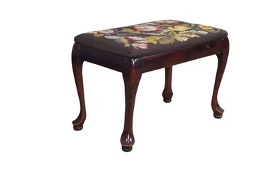 Антикварный игольчатый табурет королевы Анны из красного дерева скамья для ног оттоманка 21 дюйм - Изображение 1 из 4