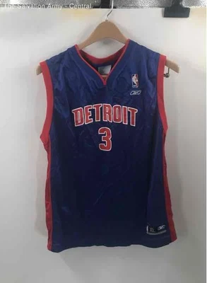 Camiseta deportiva de baloncesto Reebok para hombre azul rojo blanco Detroit Pistons Ben Wallace 3 talla XL Foto 1 de 4