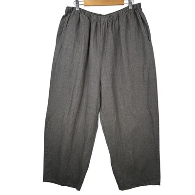 FLAX Lantern Pants Womens Large Brown Linen Pockets Cropped Pull On Lagenlook - Image 1 of 4